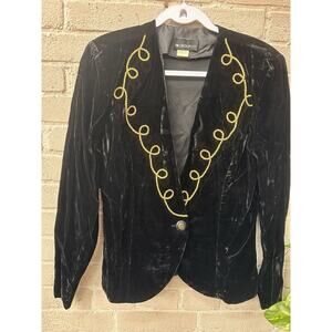 Vintage Black Velvet Blazer Bolero Jacket Embroidered Cropped Holiday sz 8